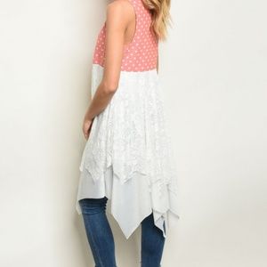 American Made Bohemia Lagan Open Vest Medium Orange Polka Dots Cute Lacey Top